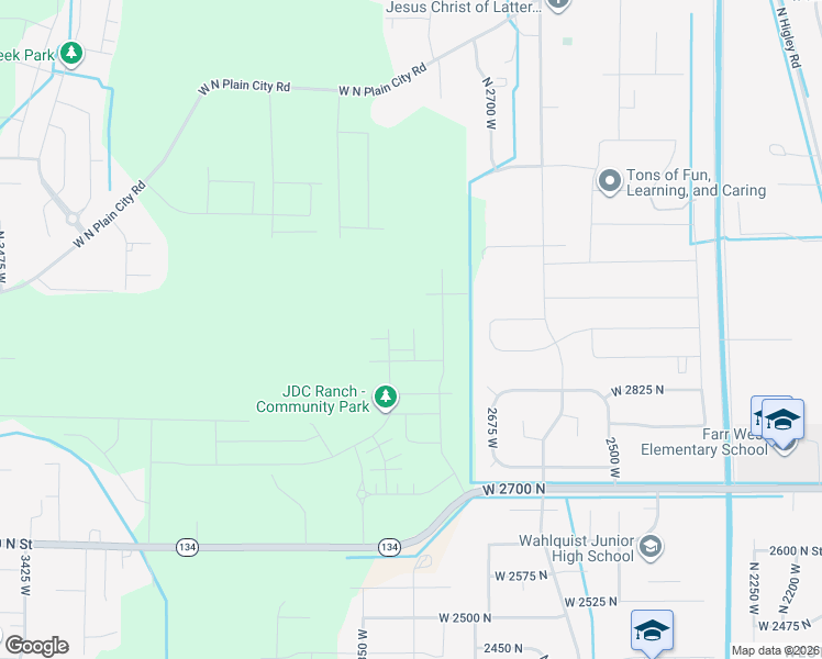 map of restaurants, bars, coffee shops, grocery stores, and more near 2750 North 3800 West in Plain City