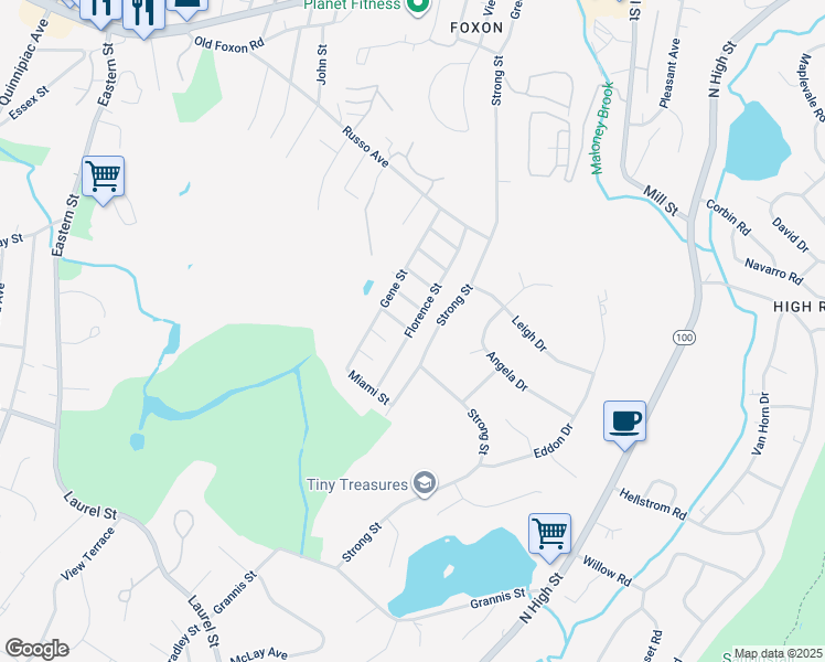 map of restaurants, bars, coffee shops, grocery stores, and more near 63 Florence Street in East Haven