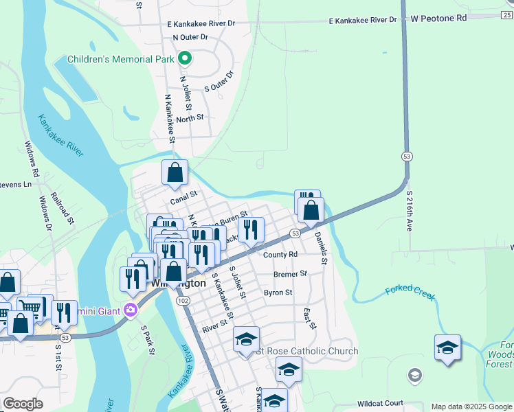 map of restaurants, bars, coffee shops, grocery stores, and more near 602 Van Buren Street in Wilmington