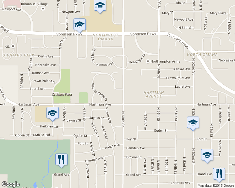 map of restaurants, bars, coffee shops, grocery stores, and more near 6202 Ville De Sante Drive in Omaha
