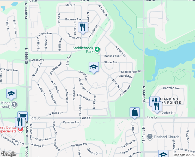 map of restaurants, bars, coffee shops, grocery stores, and more near 14850 Laurel Avenue in Omaha
