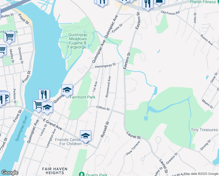 map of restaurants, bars, coffee shops, grocery stores, and more near 165 Rosewood Avenue in New Haven