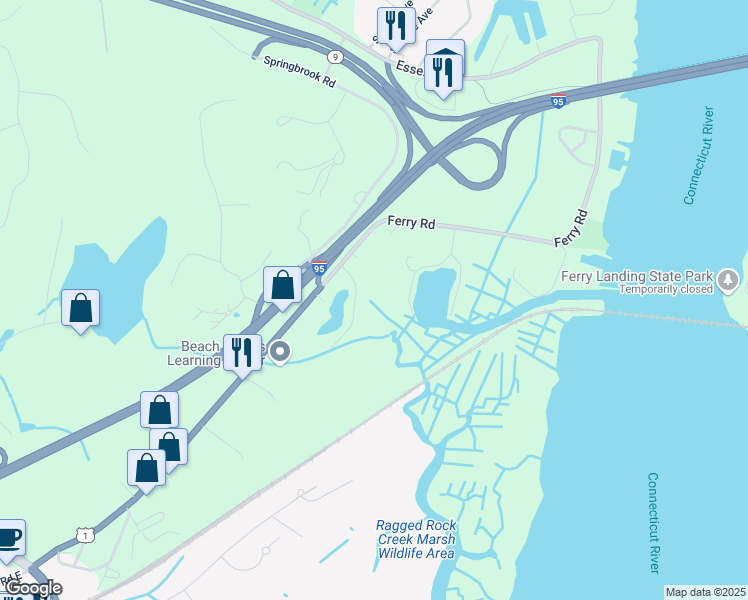 map of restaurants, bars, coffee shops, grocery stores, and more near Glade View Convalescent Home in Old Saybrook