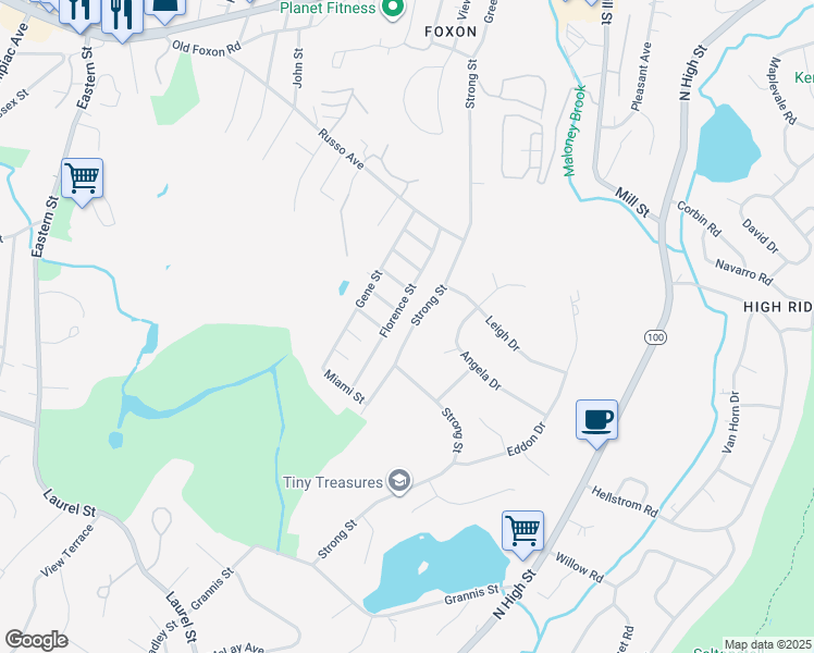 map of restaurants, bars, coffee shops, grocery stores, and more near 63 Florence Street in East Haven