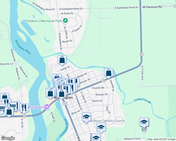 map of restaurants, bars, coffee shops, grocery stores, and more near 602 Van Buren Street in Wilmington