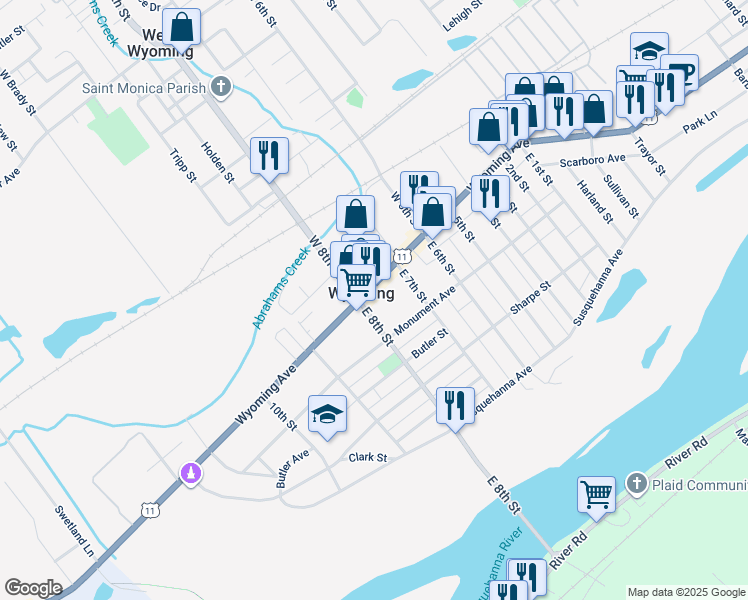 map of restaurants, bars, coffee shops, grocery stores, and more near 312 Wyoming Avenue in Wyoming