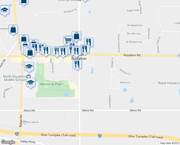 map of restaurants, bars, coffee shops, grocery stores, and more near 14145 Cygnet Court in North Royalton
