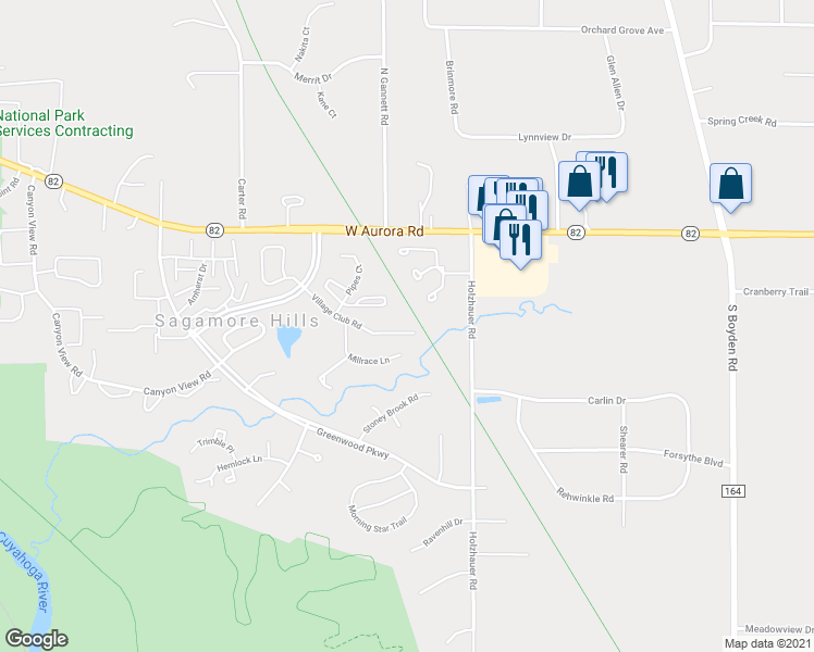 map of restaurants, bars, coffee shops, grocery stores, and more near 701 Village Club Road in Northfield