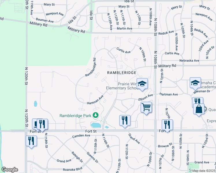 map of restaurants, bars, coffee shops, grocery stores, and more near 5708 North 115th Circle in Omaha