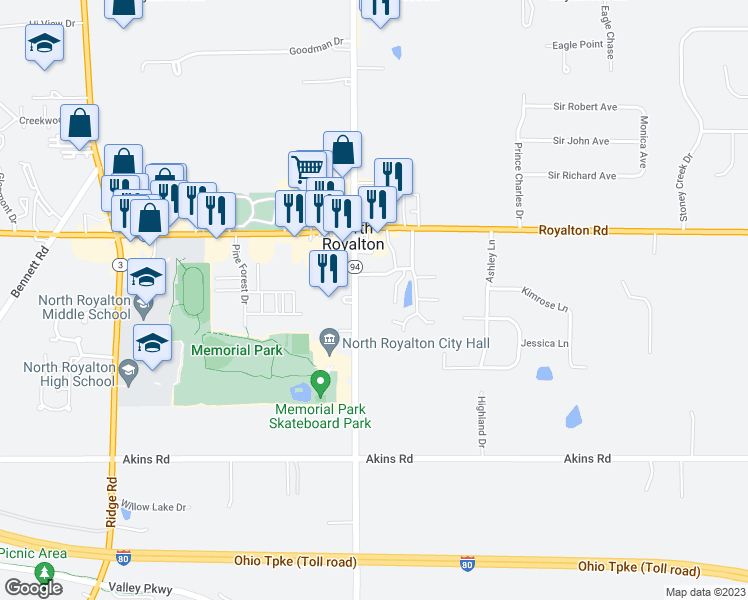 map of restaurants, bars, coffee shops, grocery stores, and more near 14145 Cygnet Court in North Royalton