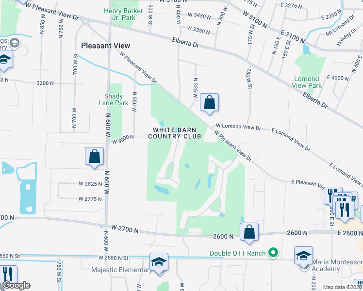 map of restaurants, bars, coffee shops, grocery stores, and more near 33 White Barn Drive in Ogden
