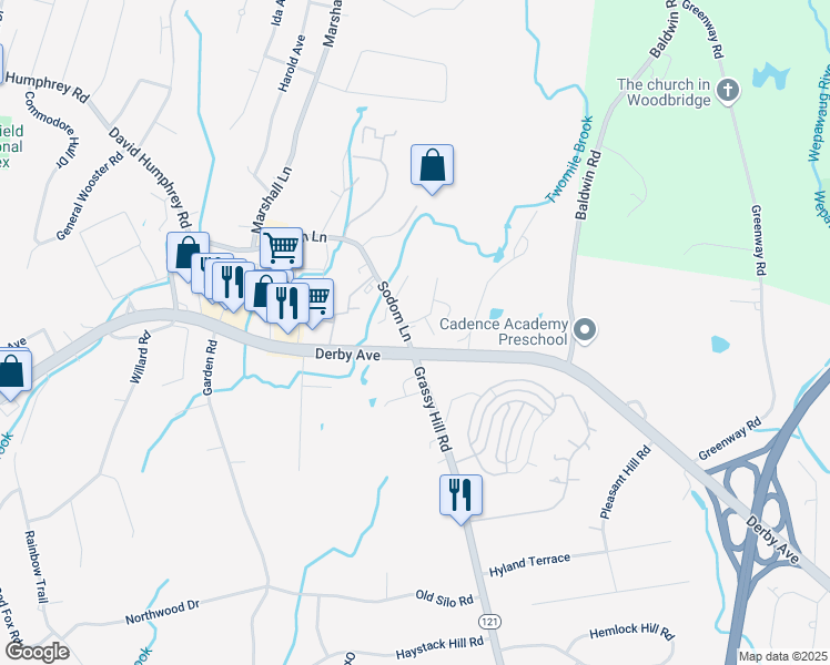 map of restaurants, bars, coffee shops, grocery stores, and more near 805 Sodom Lane in Orange