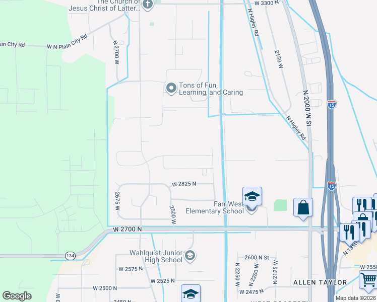 map of restaurants, bars, coffee shops, grocery stores, and more near 2440 West 2900 North in Farr West