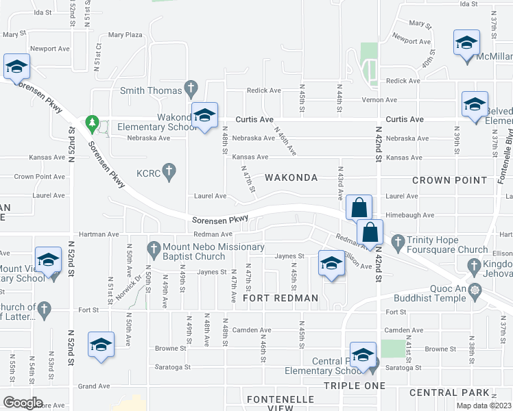 map of restaurants, bars, coffee shops, grocery stores, and more near 4705 Laurel Avenue in Omaha