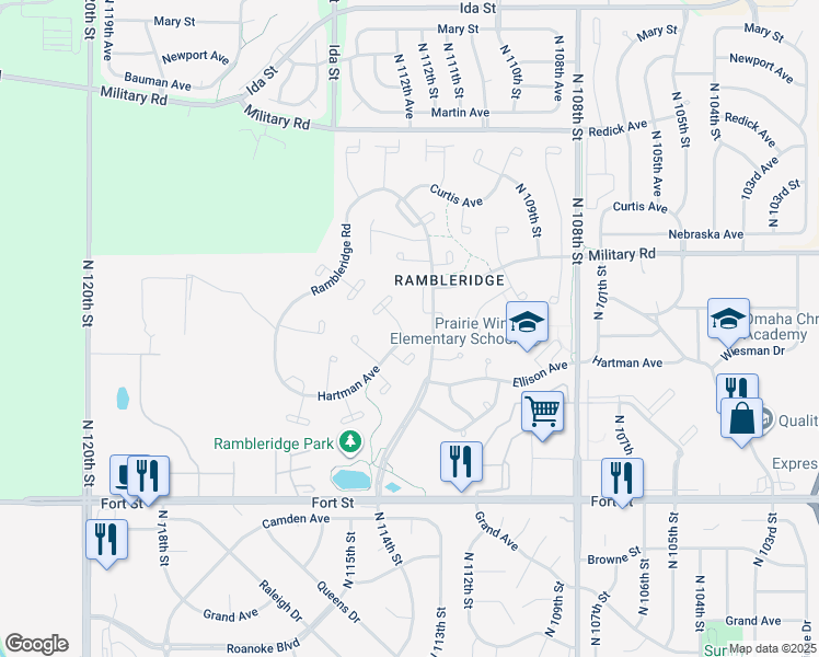 map of restaurants, bars, coffee shops, grocery stores, and more near 5708 North 115th Circle in Omaha