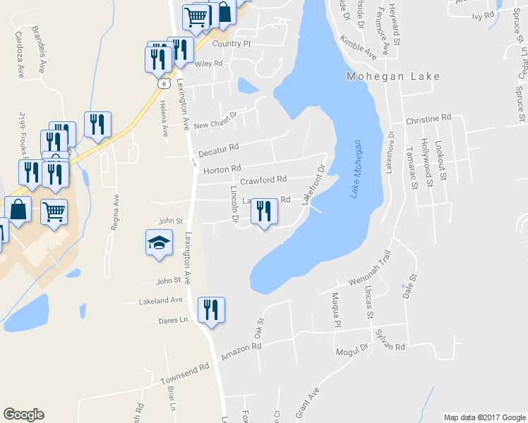 map of restaurants, bars, coffee shops, grocery stores, and more near 1736 Parmly Road in Mohegan Lake