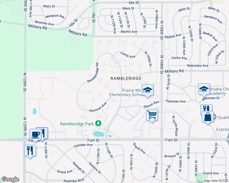 map of restaurants, bars, coffee shops, grocery stores, and more near 5708 North 115th Circle in Omaha