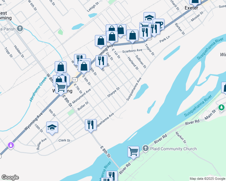 map of restaurants, bars, coffee shops, grocery stores, and more near 246 5th Street in Wyoming