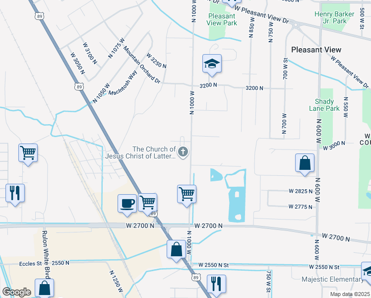 map of restaurants, bars, coffee shops, grocery stores, and more near 1007 3000 North in Pleasant View