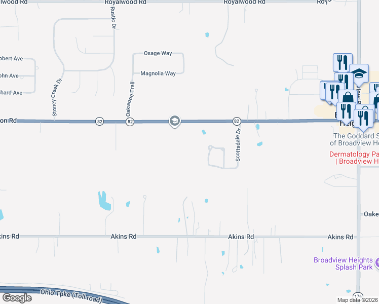map of restaurants, bars, coffee shops, grocery stores, and more near 2353 W Royalton Rd in Broadview Heights
