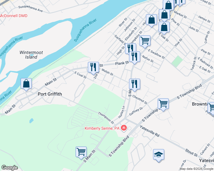 map of restaurants, bars, coffee shops, grocery stores, and more near 8 Alto Rd in Pittston