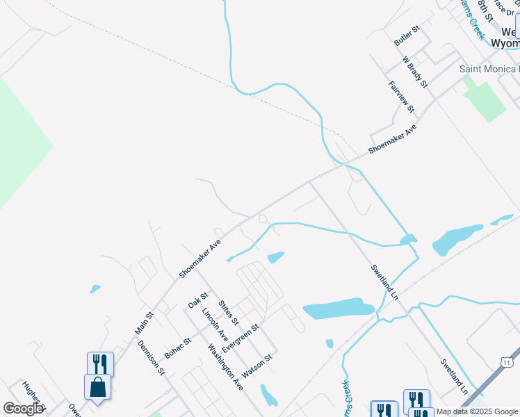 map of restaurants, bars, coffee shops, grocery stores, and more near 1355 Shoemaker Avenue in West Wyoming