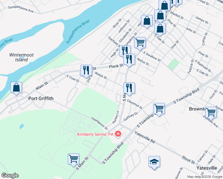 map of restaurants, bars, coffee shops, grocery stores, and more near 8-18 Alto Rd in Pittston