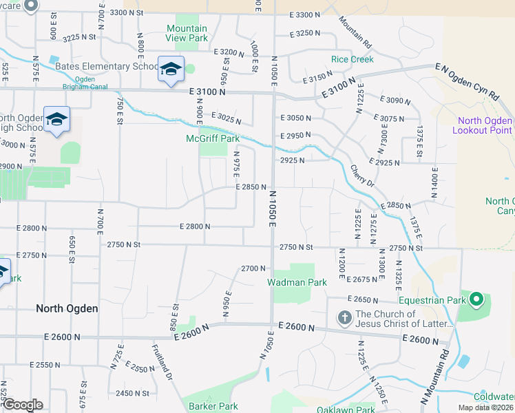 map of restaurants, bars, coffee shops, grocery stores, and more near 2813 North 1050 East in Ogden