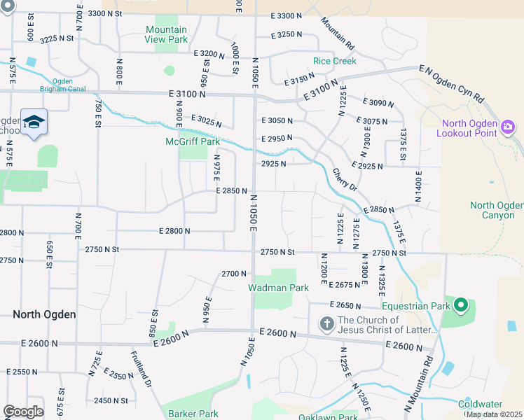 map of restaurants, bars, coffee shops, grocery stores, and more near 2828 North 1050 East in North Ogden