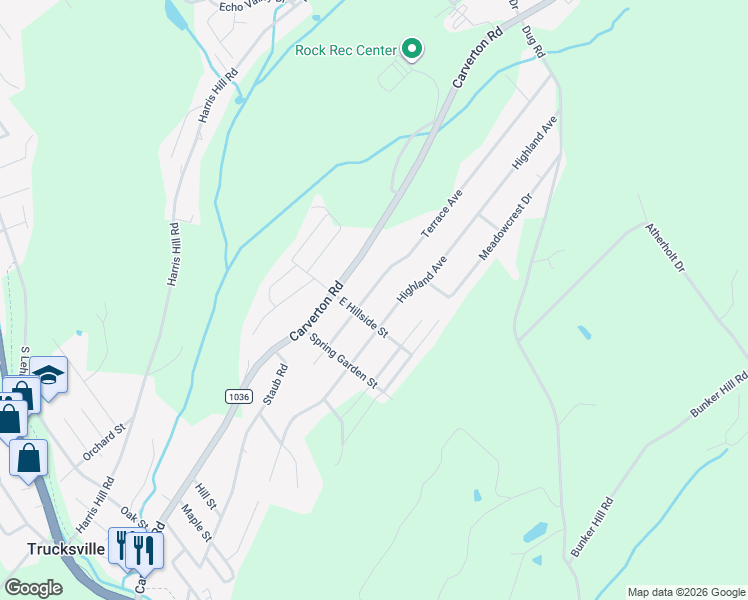 map of restaurants, bars, coffee shops, grocery stores, and more near 171-179 E Hillside St in Back Mountain