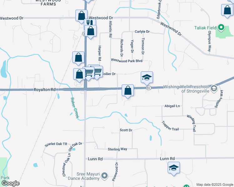 map of restaurants, bars, coffee shops, grocery stores, and more near 20621 Royalton Road in Strongsville