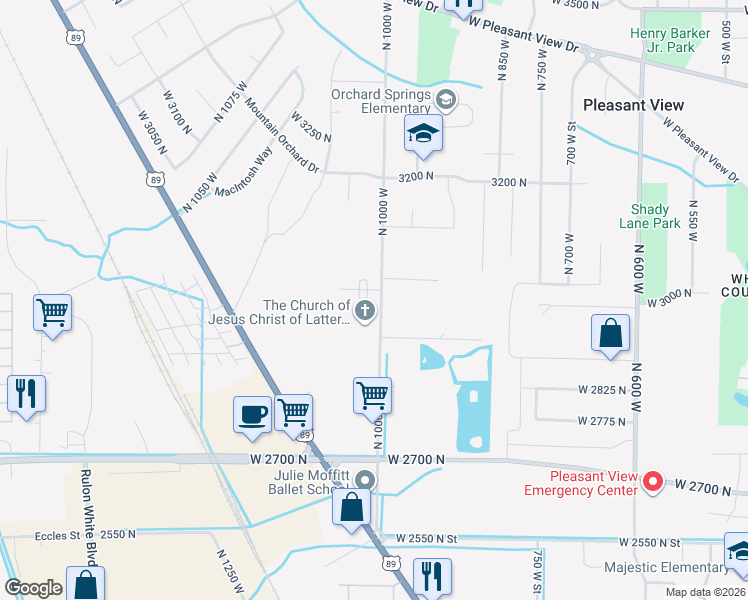 map of restaurants, bars, coffee shops, grocery stores, and more near 1003 West 3000 North in Ogden