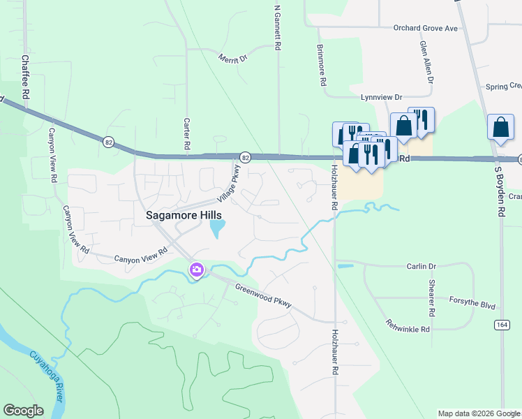 map of restaurants, bars, coffee shops, grocery stores, and more near 7430 Millrace Lane in Northfield