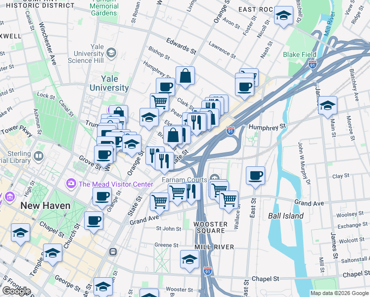 map of restaurants, bars, coffee shops, grocery stores, and more near 774 State Street in New Haven