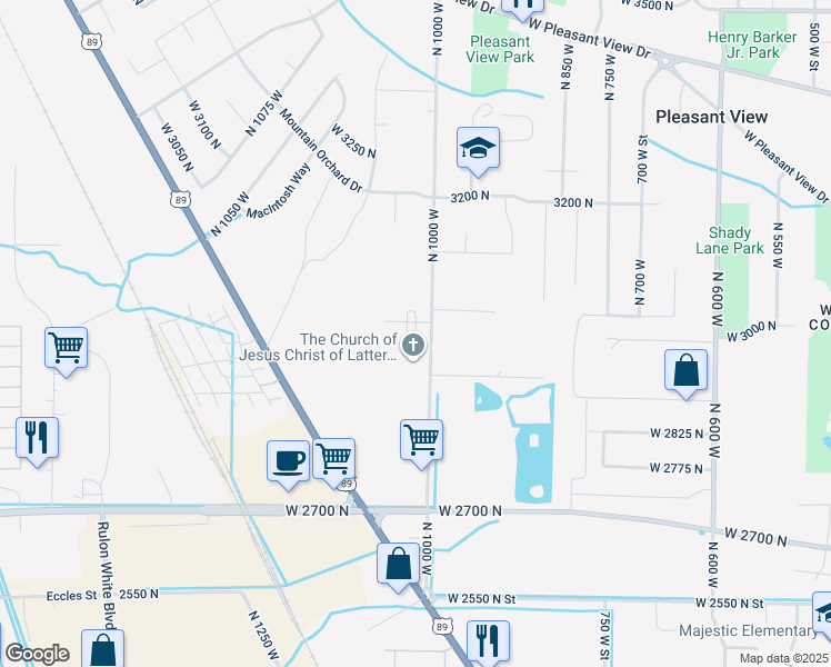 map of restaurants, bars, coffee shops, grocery stores, and more near 1007 3000 North in Pleasant View