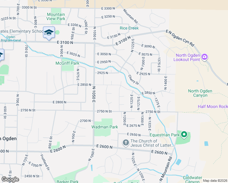 map of restaurants, bars, coffee shops, grocery stores, and more near 1141 East 2800 North in Ogden