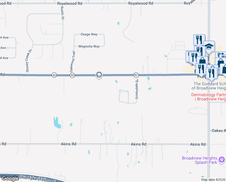 map of restaurants, bars, coffee shops, grocery stores, and more near 2353 West Royalton Road in Broadview Heights