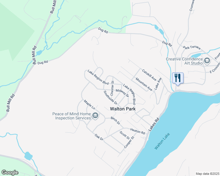 map of restaurants, bars, coffee shops, grocery stores, and more near 25 Chester Street in Monroe