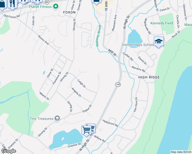 map of restaurants, bars, coffee shops, grocery stores, and more near 196 Eddon Drive in East Haven