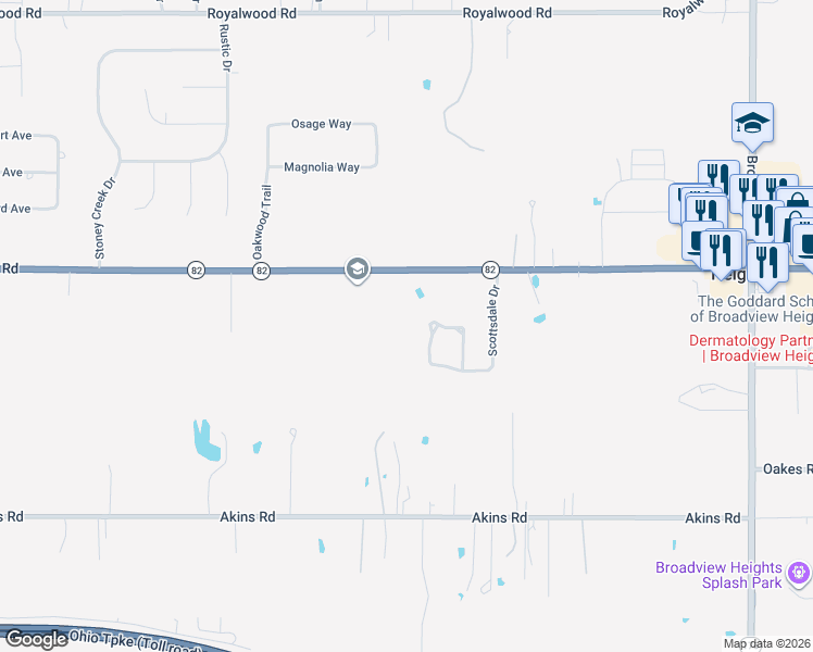 map of restaurants, bars, coffee shops, grocery stores, and more near 2353 West Royalton Road in Broadview Heights