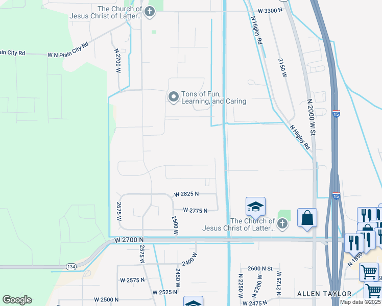 map of restaurants, bars, coffee shops, grocery stores, and more near 2443 West 2950 North in Farr West