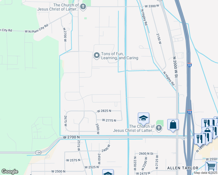 map of restaurants, bars, coffee shops, grocery stores, and more near 2427 West 2950 North in Farr West