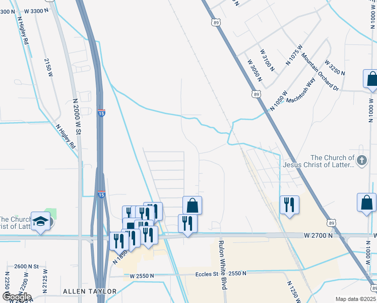 map of restaurants, bars, coffee shops, grocery stores, and more near 2747 North 1600 West in Ogden