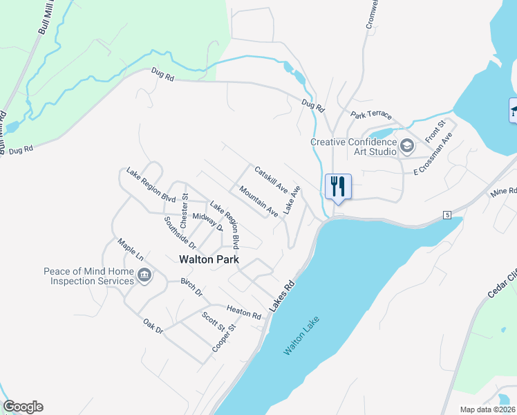 map of restaurants, bars, coffee shops, grocery stores, and more near 107 Highland Avenue in Monroe