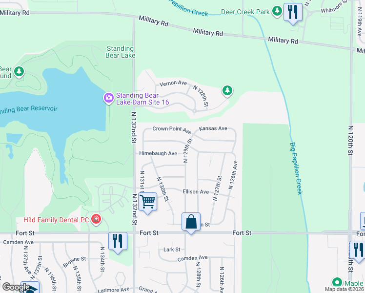 map of restaurants, bars, coffee shops, grocery stores, and more near 12918 Laurel Avenue in Omaha