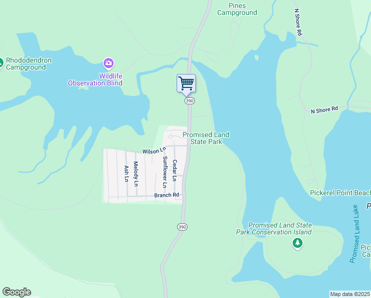map of restaurants, bars, coffee shops, grocery stores, and more near Highway 390 in Greentown