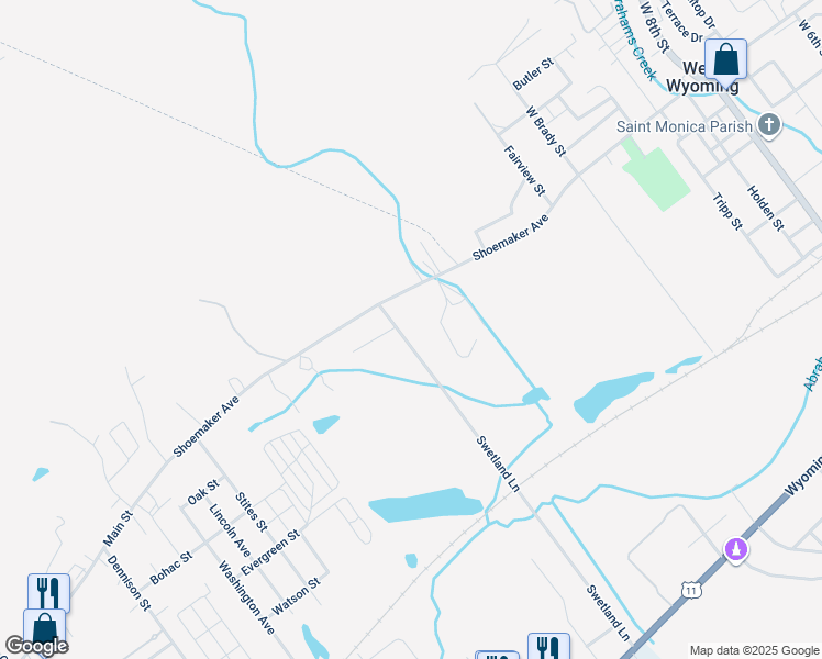 map of restaurants, bars, coffee shops, grocery stores, and more near Swetland Lane in Wyoming