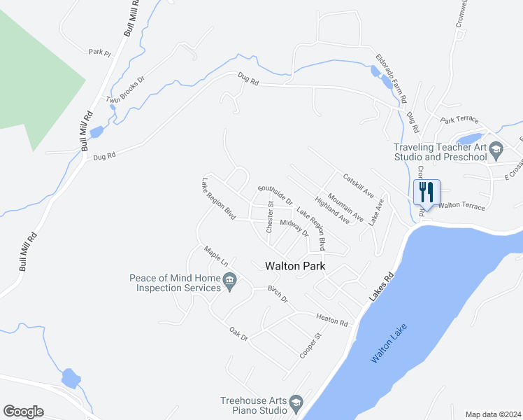 map of restaurants, bars, coffee shops, grocery stores, and more near 111 Lake Region Boulevard in Monroe