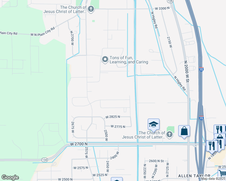 map of restaurants, bars, coffee shops, grocery stores, and more near 2452 West 2950 North in Farr West