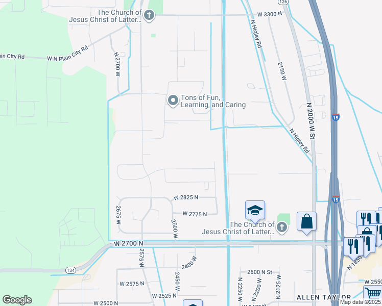 map of restaurants, bars, coffee shops, grocery stores, and more near 2434 West 2950 North in Farr West